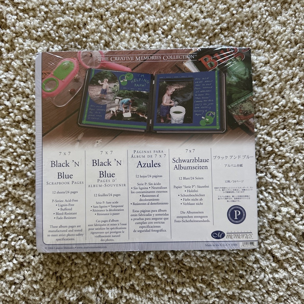 Creative Memories 7x7 Black 'N Blue Scrapbook Pages 12 Refill Sheets 2004